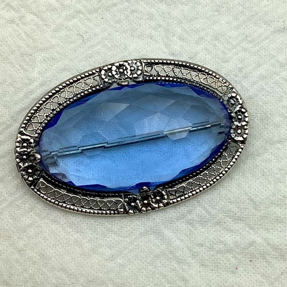 Antique Blue Art Glass Set In Sterling Silver - Picture 2 of 3